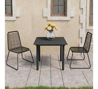 BOWEKAM Mobili,Mobili da esterno,Set di mobili da giardino,Set da pranzo da giardino in 3 pezzi in PVC Rattan Nero