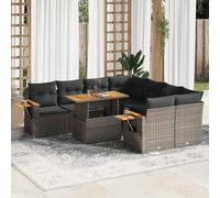 BOWEKAM Mobili,Mobili da esterno,Set di mobili per esterni,Set di 9 pezzi Divano da giardino con cuscini Grigio Poly Rattan Acacia