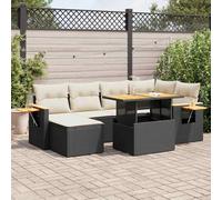 BOWEKAM Mobili,Mobili da esterno,Set di mobili per esterni,Set di divani da giardino 7 pezzi con cuscini in polyrattan nero Acacia