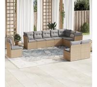 BOWEKAM Mobili,Mobili da esterno,Set di mobili per esterni,Set di divani da giardino da 10 pezzi con cuscini Beige Poly Rattan