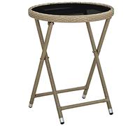 BOWEKAM Mobili, mobili da esterno, tavoli da esterno, tavolino da tè beige 60 cm polyrattan e vetro temperato