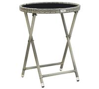 BOWEKAM Mobili, mobili da esterno, tavoli da esterno, tavolino da tè grigio 60 cm polyrattan e vetro temperato
