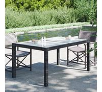 BOWEKAM Mobili, mobili da esterno, tavoli da esterno, tavolo da giardino 150 x 90 x 75 cm in vetro temperato e polyrattan nero