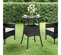 BOWEKAM Mobili, mobili da esterno, tavoli da esterno, tavolo da giardino, 60 x 75 cm, in vetro temperato e polyrattan, nero