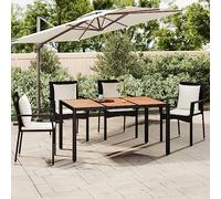 BOWEKAM Mobili, mobili da esterno, tavoli da esterno, tavolo da giardino con piano in legno, polyrattan nero e legno massello di acacia