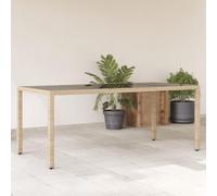 BOWEKAM Mobili, mobili da esterno, tavoli da esterno, tavolo da giardino con piano in vetro, beige, 190 x 90 x 75 cm, polyrattan
