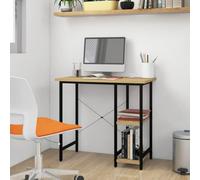 BOWEKAM Mobili, mobili da ufficio, scrivanie, scrivania per computer, in legno di rovere chiaro e nero, 80 x 40 x 72 cm, MDF e metallo