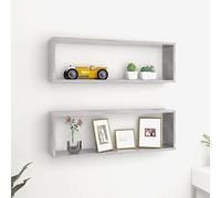 BOWEKAM Mobili, scaffalature, mensole a parete e sporgenze, mensola cubo da parete 2 pezzi grigio cemento 80 x 15 x 26,5 cm legno ingegnerizzato