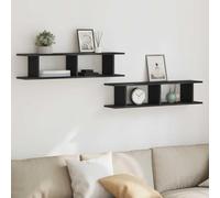BOWEKAM Mobili,Scaffalature,Mensole a Parete & Ledges,Mensole Da Parete 2 Pezzi Rovere Nero 90x18x20 cm Legno Ingegnerizzato