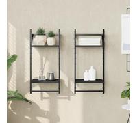 BOWEKAM Mobili, scaffalature, mensole da parete e sporgenze, 2 ripiani da parete con barre 2 pezzi neri 30 x 25 x 65 cm