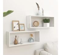 BOWEKAM Mobili, scaffalature, mensole da parete e sporgenze, mensola cubo da parete 2 pezzi bianco lucido 60 x 15 x 23 cm legno ingegnerizzato