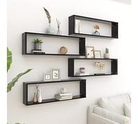 BOWEKAM Mobili,Scaffalature,Mensole e Ledges,Mensola a muro Cubo 4 pz Nero 100x15x30 cm Legno Ingegnerizzato