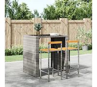 BOWEKAM Mobili, sedie, sgabelli da tavolo e bar, sgabelli da bar, 2 pezzi, in polyrattan grigio e legno massello di acacia