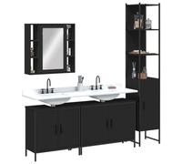BOWEKAM Mobili,Set di mobili,Set di mobili da bagno,4 pezzi Bagno Cabinet Set Nero Legno Ingegnerizzato