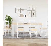 BOWEKAM Mobili,Set di mobili,Set di mobili da cucina e da pranzo,7 pezzi Set da pranzo Panama Bianco Legno massello pino