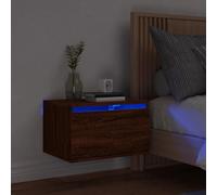 BOWEKAM Mobili, tavoli, comodini, comodino a parete con luci a LED, rovere marrone