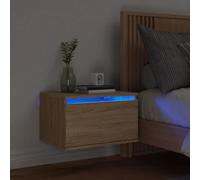 BOWEKAM Mobili, tavoli, comodini, comodino a parete con luci a LED, rovere Sonoma