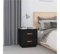 BOWEKAM Mobili, Tavoli, Comodini, Comodino, Nero 40x34x45 cm Legno massello di pino