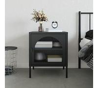 BOWEKAM Mobili,Tavoli,Comodini,Comodino Nero 50x35x60 cm Vetro e Acciaio