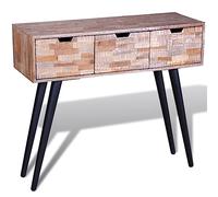 BOWEKAM Mobili, tavoli, tavoli d'accento, tavolini, consolle con 3 cassetti in legno di teak riciclato