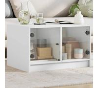 BOWEKAM Mobili, tavoli, tavoli d'accento, tavolini, tavolino da caffè con ante in vetro, bianco, 68 x 50 x 42 cm