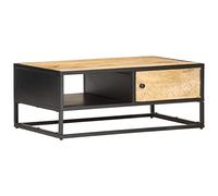 BOWEKAM Mobili, tavoli, tavoli d'accento, tavolini, tavolino da caffè con porta intagliata, 90 x 55 x 36 cm, in legno di mango grezzo