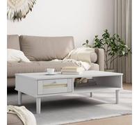 BOWEKAM Mobili, tavoli, tavolini d'accento, tavolini da caffè, tavolino Senja effetto rattan, bianco, 100 x 55 x 33 cm, in legno massello