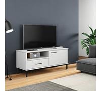 BOWEKAM OSLO - Mobile TV per casa e giardino, con gambe in metallo, in legno di pino massiccio, colore: bianco