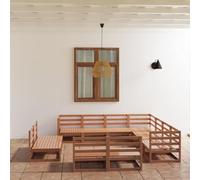 BOWEKAM Outdoor Outdoor Furniture Sets-11 Piece Garden Lounge Set Brown Solid Pinewood