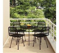 BOWEKAM Outdoor Outdoor Furniture Sets-5 Piece Garden Dining Set Nero Poly Rattan