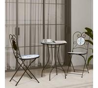 BOWEKAM Outdoor Outdoor Furniture Sets-Mosaic Bistro Set Blu e Bianco Ferro e Ceramica