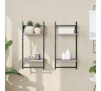 BOWEKAM Scaffalature da parete e sporgenze, 2 ripiani, mensole da parete con barre, 2 pezzi, grigio Sonoma, 30 x 25 x 65 cm