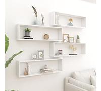 BOWEKAM Scaffalature da parete e sporgenze da parete, 4 pezzi, bianco lucido, 100 x 15 x 30 cm, in legno ingegnerizzato