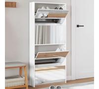 BOWEKAM Scarpiera con specchio 4 strati bianco lucido 63x17x134 cm