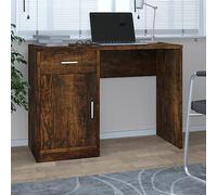 BOWEKAM Scrivania da ufficio con cassetto e mobiletto in rovere fumé 100x40x73 cm legno ingegnerizzato