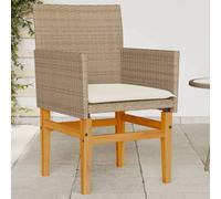 BOWEKAM Sedie da giardino con cuscini, 2 pezzi, in rattan sintetico e legno massello, colore: beige