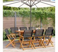 BOWEKAM Sedie da giardino pieghevoli in polyrattan e legno massello, 8 pezzi, colore: nero