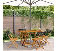 BOWEKAM Sedie pieghevoli da giardino, 4 pezzi, in polyrattan e legno massello, colore: nero