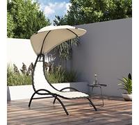 BOWEKAM Sedie prendisole per esterni con tettoia, 167 x 80 x 195 cm, in tessuto e acciaio, colore: panna