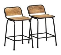 BOWEKAM Sedie-Tavolo & Sgabelli Bar-Sgabelli Bar 2 pz 46x35.5x70 cm Legno massello Mango grezzo