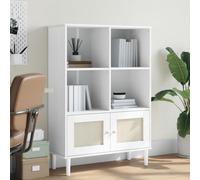 BOWEKAM SENJA - Libreria per casa e giardino, effetto rattan, 90 x 35 x 130 cm, in legno massello di pino, colore: bianco