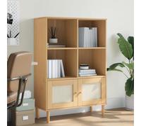 BOWEKAM SENJA - Libreria per casa e giardino, effetto rattan, 90 x 35 x 130 cm, in legno massello di pino, colore: marrone