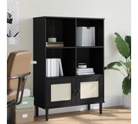 BOWEKAM SENJA - Libreria per casa e giardino, effetto rattan, 90 x 35 x 130 cm, in legno massello di pino, colore: nero