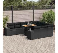 BOWEKAM Set di mobili da esterno per esterni, 10 pezzi, set di divani da giardino con cuscini, in polyrattan nero e acacia