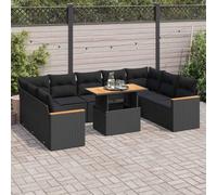 BOWEKAM Set di mobili da esterno per esterni, 10 pezzi, set di divani da giardino con cuscini, in polyrattan nero e acacia