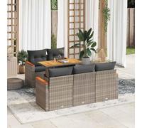 BOWEKAM Set di mobili da esterno per esterni, 6 pezzi, set di divani da giardino con cuscini, grigio polyrattan acacia