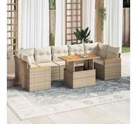 BOWEKAM Set di mobili da esterno per esterni, 7 pezzi, divano da giardino con cuscini, in polyrattan e acacia beige