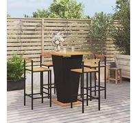 BOWEKAM Set di mobili da esterno per esterni, set da 5 pezzi, in rattan sintetico nero e legno massello di acacia