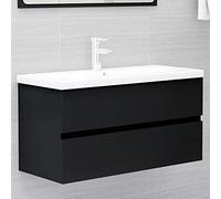 BOWEKAM Set di mobili - Set di mobili da bagno - Mobile lavello nero 90x38.5x45 cm Legno ingegnerizzato