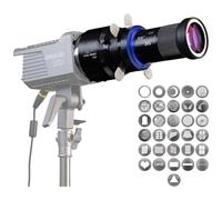 Bowens Mount Spotlight Gobo Projector- Compatibile con Aputure Amaran 60D/XS/100X/D 200D/X, include 5 filtri colorati e 31 Gobos. con 4 foglie Barndoor Insert Shutter Blades in Studio.